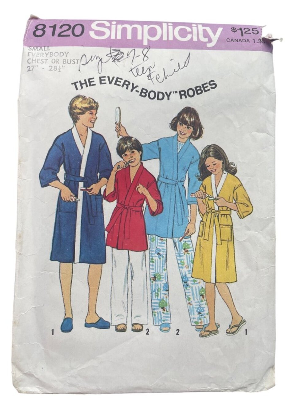 Vintage 70s Simplicity 8120 Sewing Pattern Small Everybody Kimono Robe CUT
